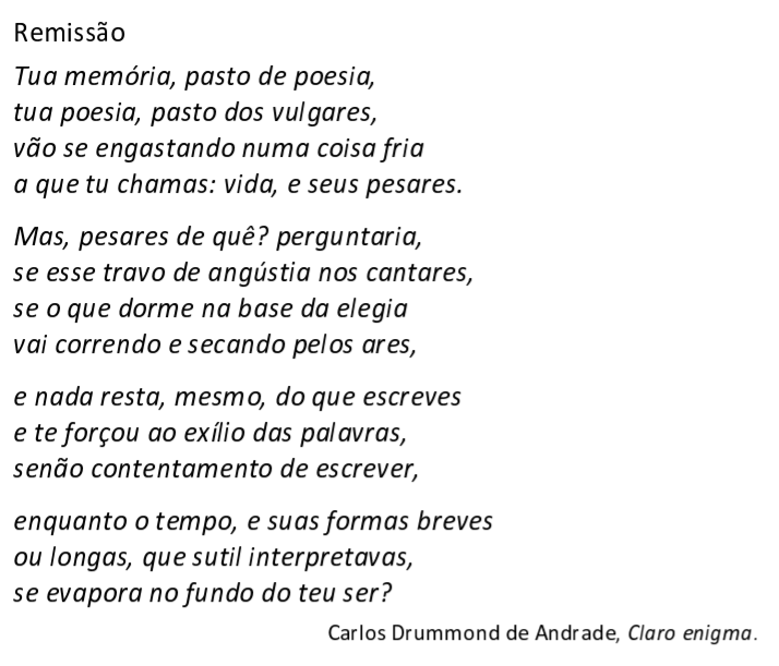 Fuvest-SP)Procura da poesiaNão faças versos sobre acontecimentos.Não há  criação nem morte perante a 